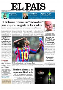 La tapa del diario El País, del 20 de noviembre de 2005, con la goleada de Barcelona ante Real Madrid.